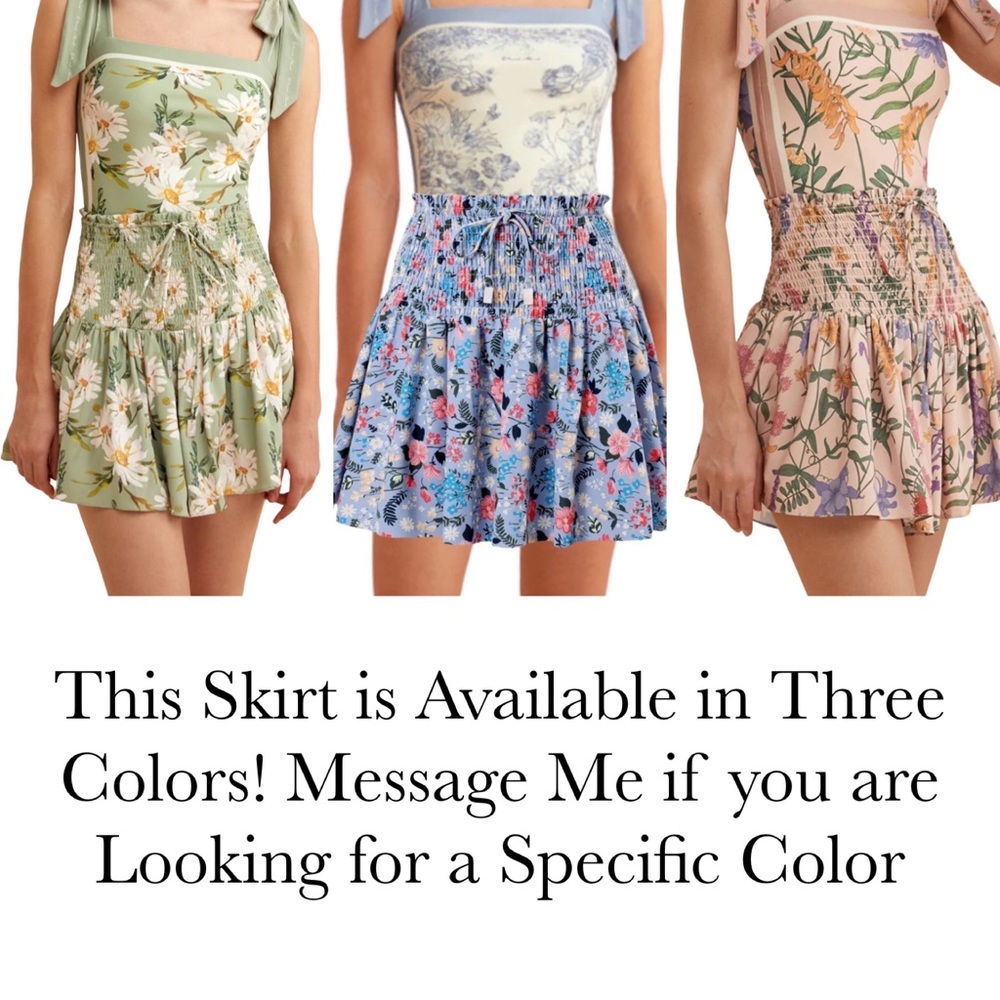 Retro Pale Green Floral Shirred High Waist Drawstring Beach Skirt - Picture 6 of 16